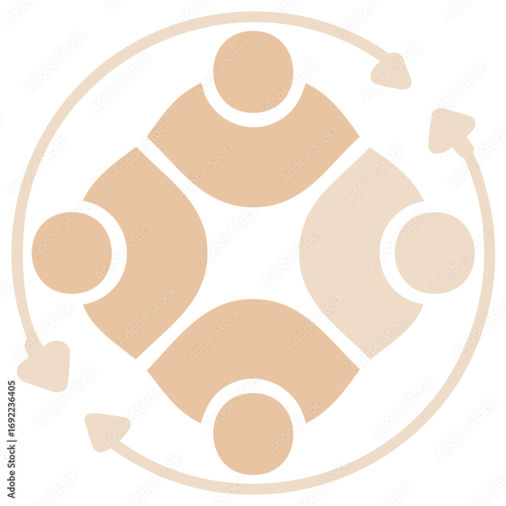 Aufkleber abstract connection of four people in circle with arrows symbolizing teamwork and collaboration