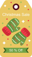 Vector flat illustration of Christmas sale label with mittens in simple and cute style