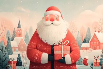santa claus with gift box