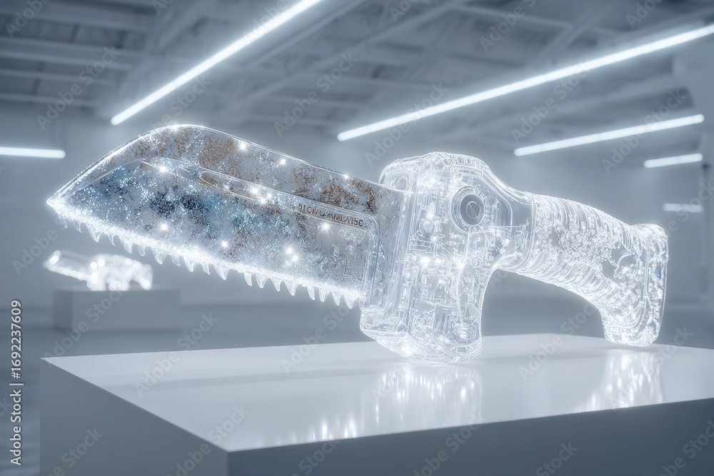 Poster Futuristic glowing combat blade with intricate digital circuit patterns.