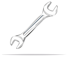 Double open ended wrench spanner vector illustration. Metal mechanic and repair tool icon isolated.