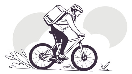 Fototapeta premium Delivery Person Riding Bicycle with Backpack Illustration Vector Graphic Bike Courier Cycling Delivery Service.