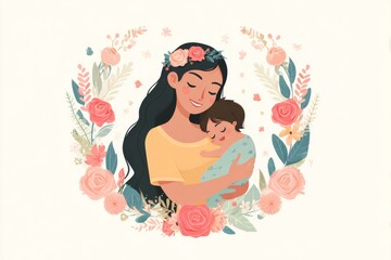 Vector Illustration of Mother and Baby for Mother’s Day