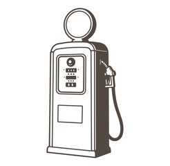 Vector illustration of a classic vintage gas pump in brown and white outline style
