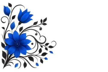 Vibrant blue flowers with delicate gray foliage adorning a dark canvas subtle elegance and natural beauty unveiled white background