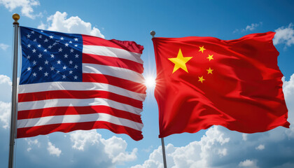 Fototapeta premium International relations us-china flags global politics outdoor daytime diplomatic ties and trade