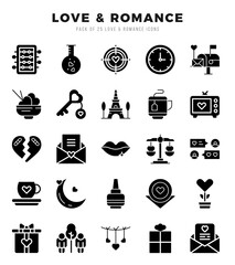 Set of Glyph Love & Romance Icons. Glyph art icon. Vector illustration