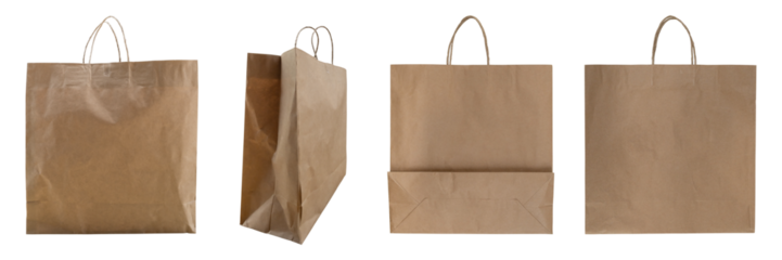 Set of paper shopping bag isolated on transparent background, PNG Format