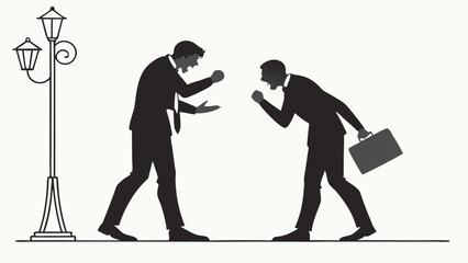 Businessmen arguing conflict disagreement dispute shouting match urban setting silhouette illustration professional conflict corporate conflict business dispute angry men tense situati.