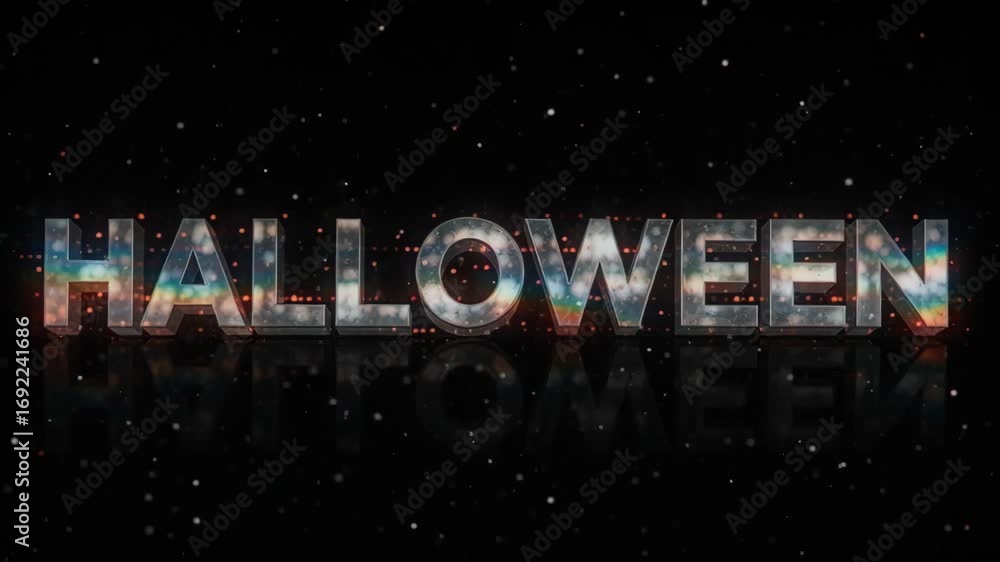 Poster a dazzling display of the word 'halloween' illuminated against a dark background filled with sparkle