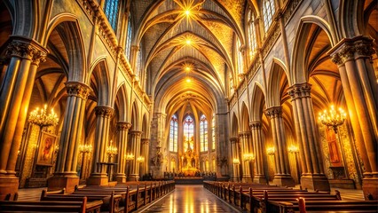 Interior of a grand cathedral with ornate architecture and stained glass