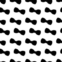 Bow. Diagonally placed bows. Silhouette. Repeating vector pattern. Endless ornament of cute bow ties. Isolated colorless backgroundIdea for web design.