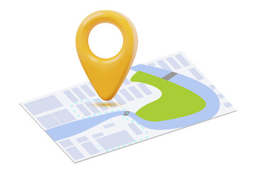 3d yellow map location pointer. Pin code icon of the geolocation map. Stock vector illustration on isolated background.	
