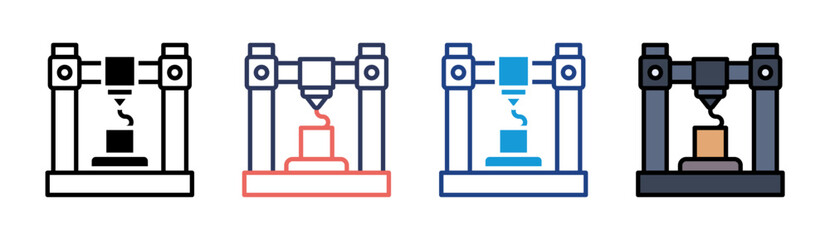 3D Printer Icon Set Multiple Style Collection