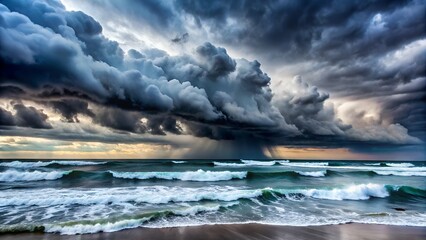 Dramatic storm clouds over a turbulent ocean