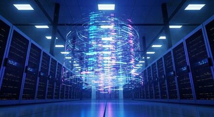 Data Center AI Brain - Futuristic Server Room with Digital Intelligence.