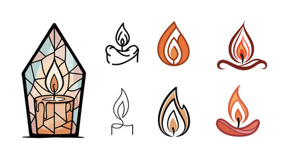 Candle logo set in vector style on transparent background