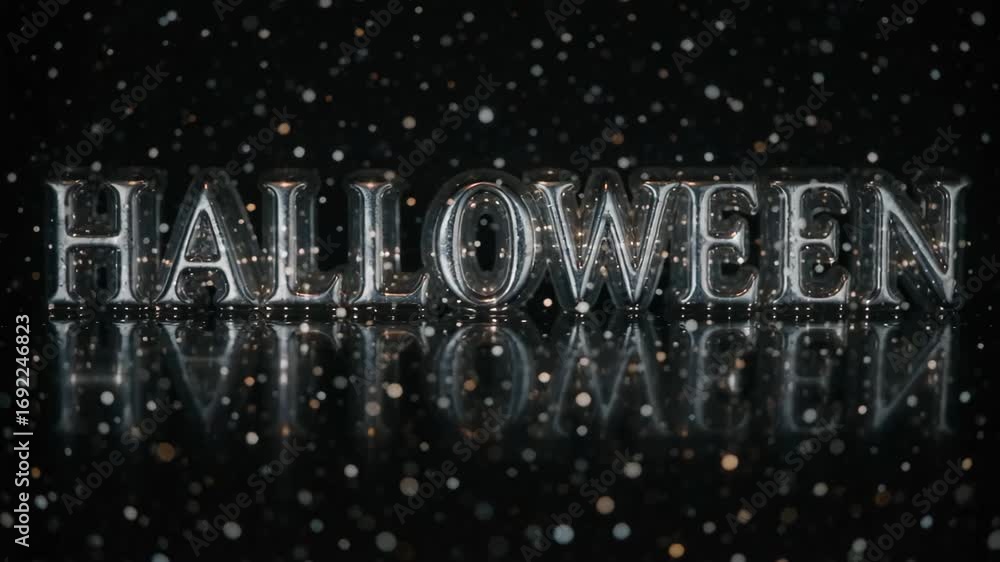 Aufkleber shimmering halloween text against a dark background with scattered glittering particles creating a f
