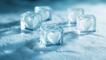 Obraz premium Frozen Love – Ice Cubes with Heart Shapes in Winter Concept