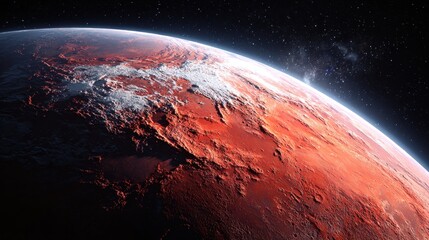 Red Planet Surface with Atmosphere and Stars in Deep Space