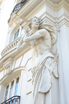 Exterior of historical building with caryatid