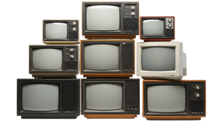 Collection of Vintage Retro CRT Televisions and Monitors, Retro Technology Stack. retro tv monitor frame, analog screen, old school design. Clipping path.