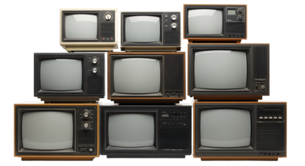 Collection of Vintage Retro CRT Televisions and Monitors, Retro Technology Stack. retro tv monitor frame, analog screen, old school design. Clipping path.