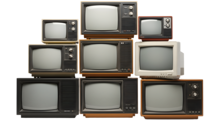 Collection of Vintage Retro CRT Televisions and Monitors, Retro Technology Stack. retro tv monitor frame, analog screen, old school design. Clipping path.