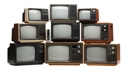 Collection of Vintage Retro CRT Televisions and Monitors, Retro Technology Stack. retro tv monitor frame, analog screen, old school design. Clipping path.