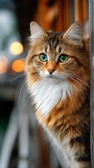 Fototapeta premium Portrait of a Beautiful Long Haired Cat with Striking Green Eyes