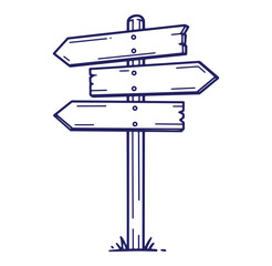 Hand drawn illustration of a wooden signpost with direction arrows for navigation