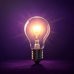Shining arbitrary light bulb on purple background
