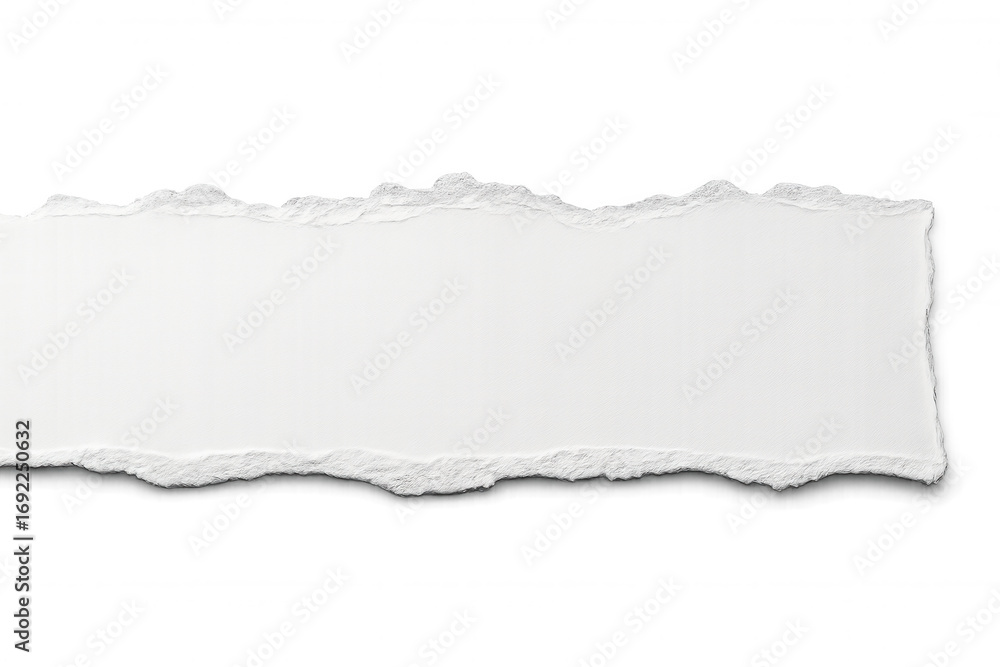 Poster horizontal white torn paper piece with transparent background, ideal for adding a realistic touch to