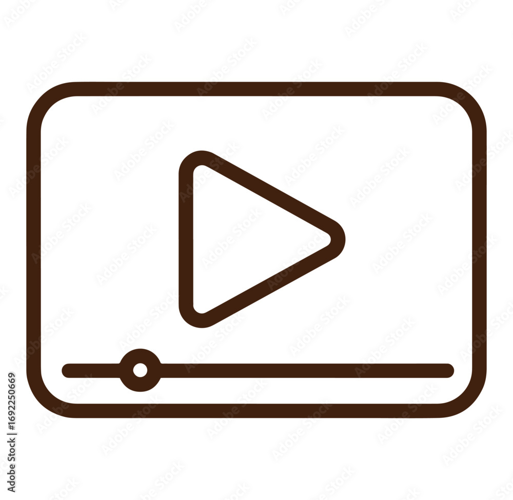 Poster simple brown play button icon within a media player interface on white background