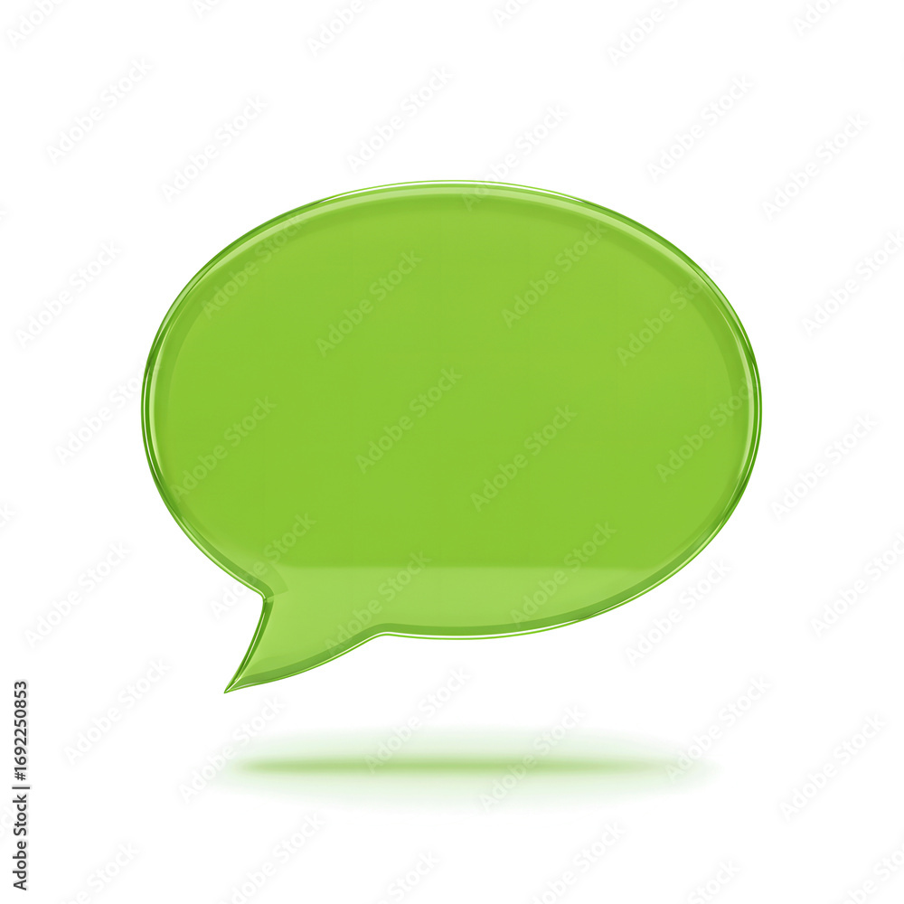 Aufkleber bright green speech bubble icon with soft shadow on black background representing communication and 