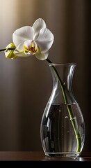 Elegant White Orchid in Glass Vase - A Study in Simplicity.