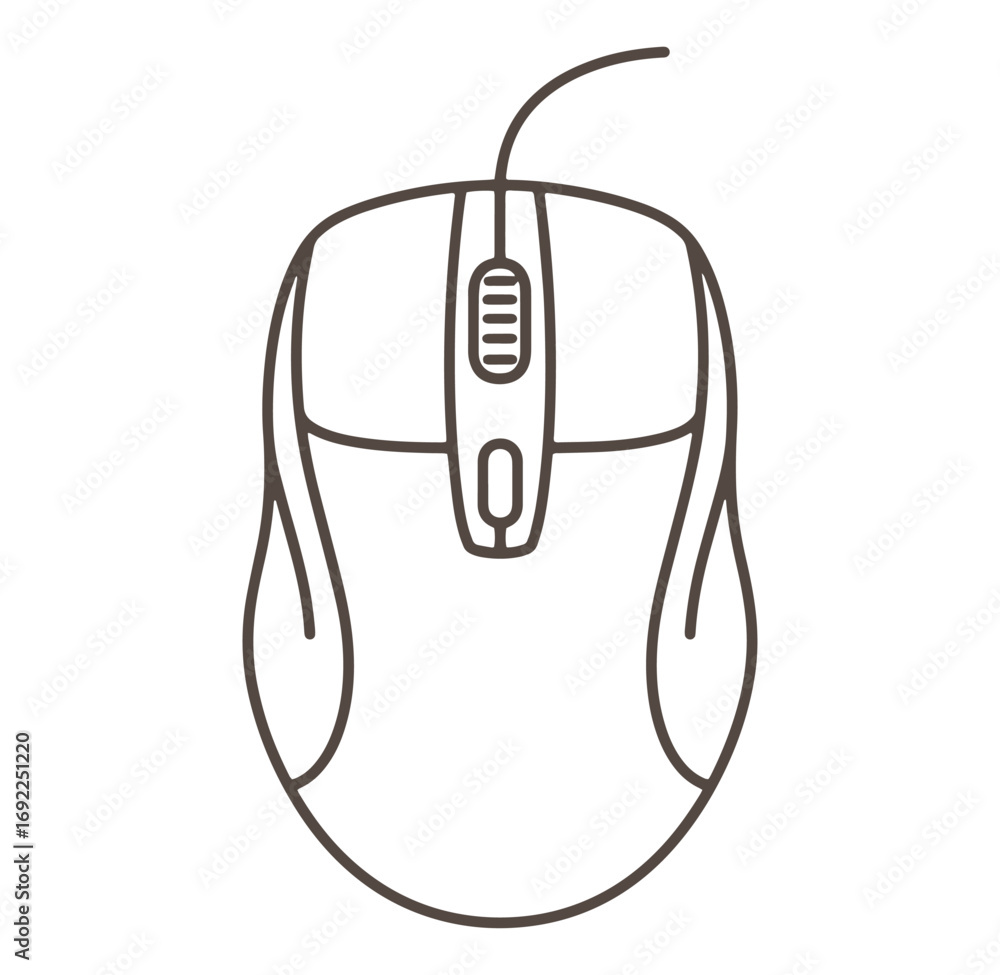 Poster simple line art illustration of a computer mouse for technology and computing design