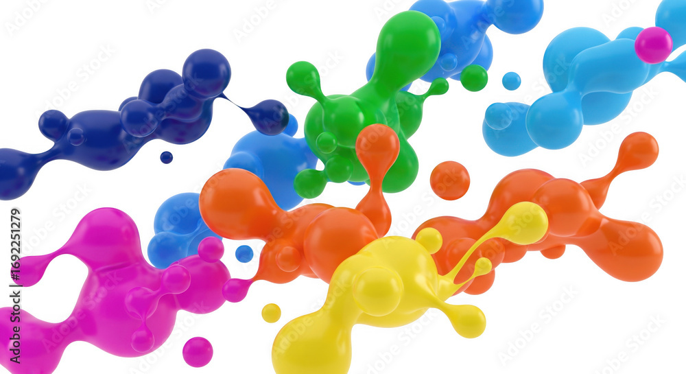 Poster dynamic splashes of vibrant glossy paint floating seamlessly on a black backdrop