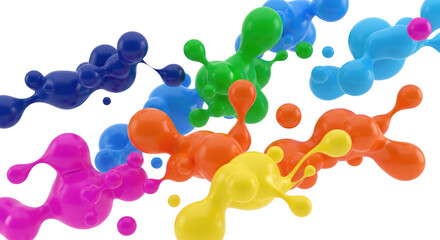 Dynamic splashes of vibrant glossy paint floating seamlessly on a black backdrop
