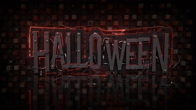 Digital Halloween-themed background with glowing red letters spelling 'Halloween' against a dark patterned backdrop