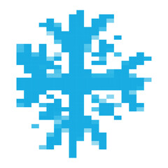 Blue pixelated snowflake with white background, New Year concept, winter snowflakes made with wide brush, Christmas hand drawn white snow print for games and websites, gaming user interface