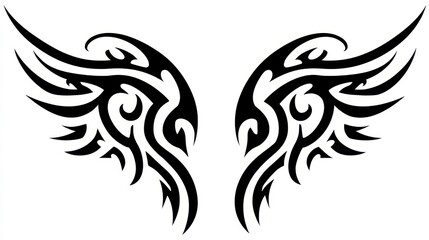 Obraz premium Intricate Black Tribal Wing Design with Curved Patterns for Creative Tattoo Art and Graphic Projects