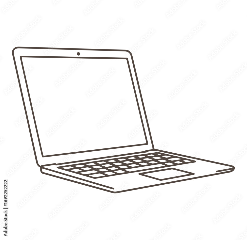 Poster simple outlined illustration of a laptop computer with blank screen for digital design