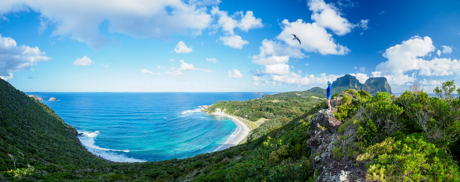 Female looking down on Neds Beach on Lord Howe Island