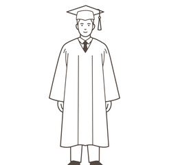 Vector illustration of a graduating student wearing cap and gown ceremony apparel