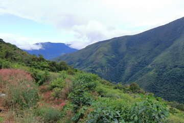 Fototapeta premium view to the legendary Death road in the Yungas Mountains in Bolivia near La Paz