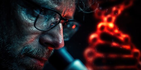 Image of scientists using a microscope to study DNA