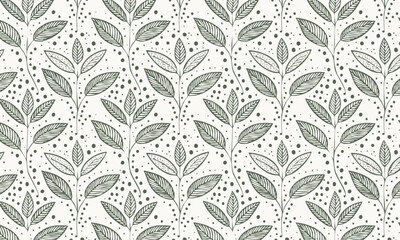 Gentle Hand Drawn Leaves and Berries Seamless Pattern