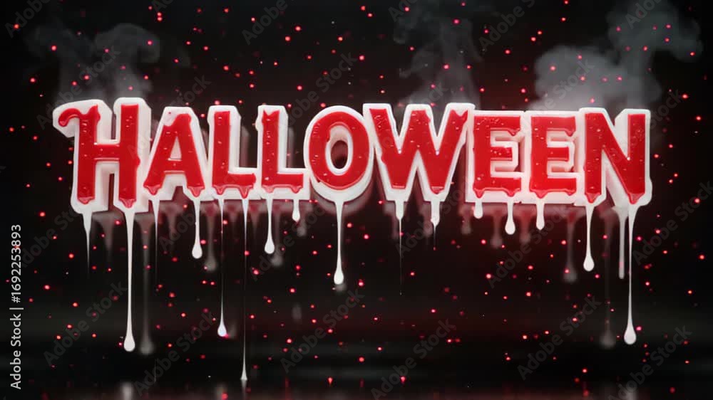 Aufkleber halloween themed text design with dripping letters and scattered red particles, creating a spooky at