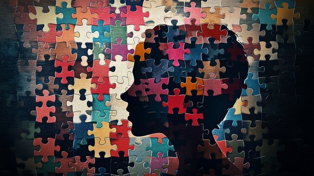 Silhouette person's head with piece puzzle. Animated video of real time puzzle with a question and silhouette. Field day with a national contemplation of the depth of the lifestyle puzzle. The.